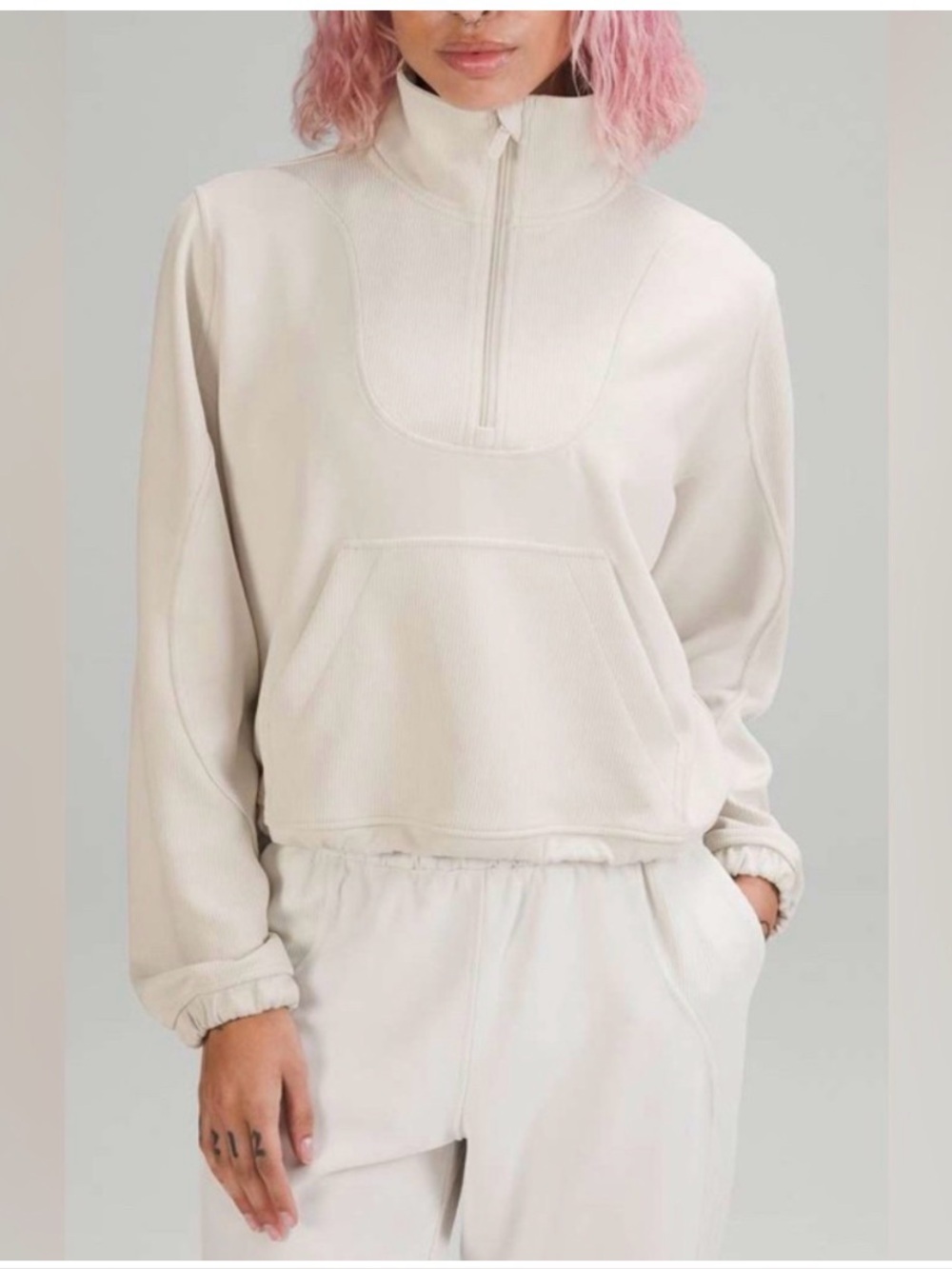 Lululemon Brushed Softstream Ribbed 1/2 Zip White Opal